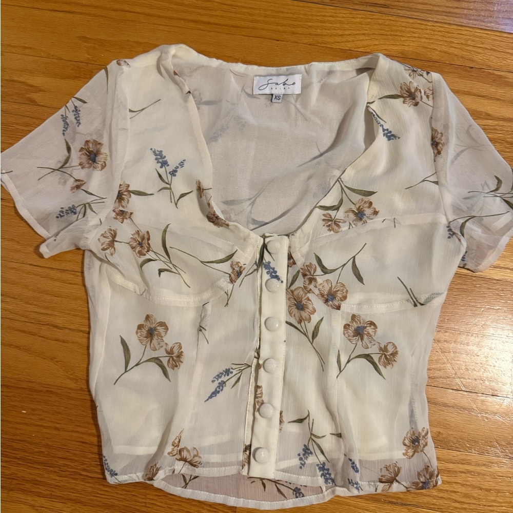 Sabo Skirt Ivory Floral Button-Front Blouse